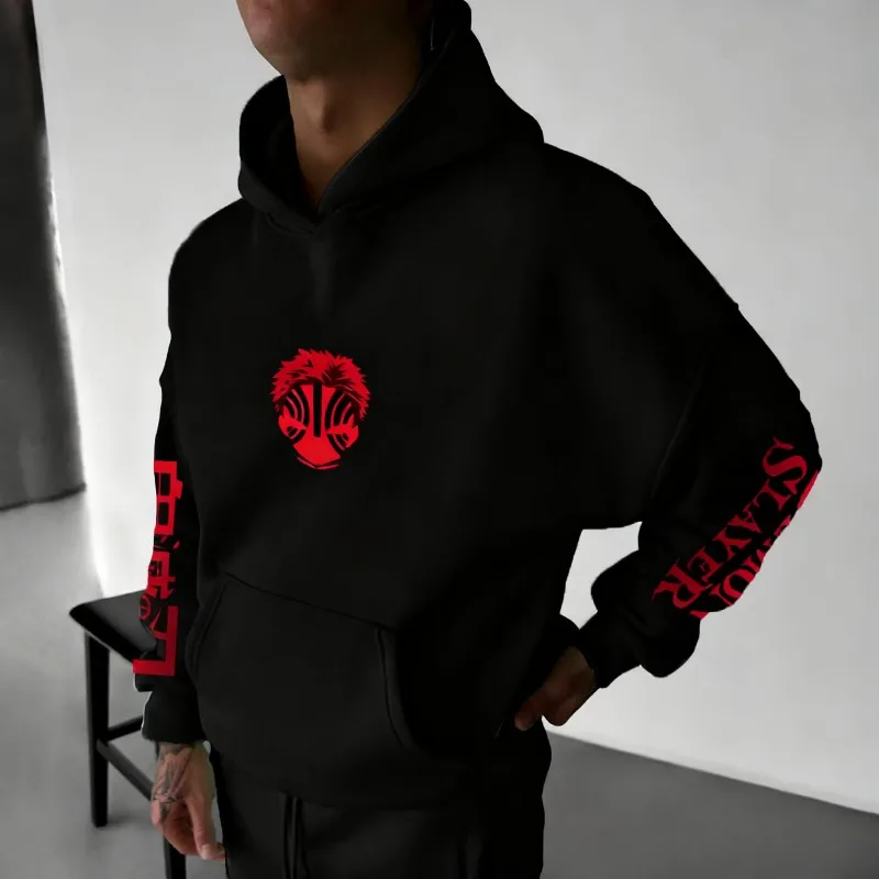 2025 outono inverno hoodies masculinos anime japonês demon slayer akaza gráficos roupas oversized 100% algodão topos y2k streetwear
