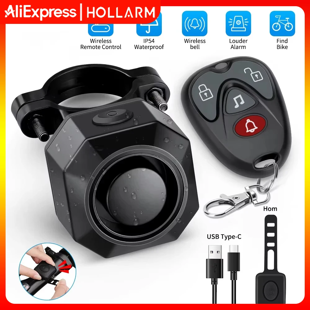 

Hollarm Bike Alarm Anti-theft Wireless Vibration USB Charging Motorcycle Security System Waterproof Electric Scooter Alarm