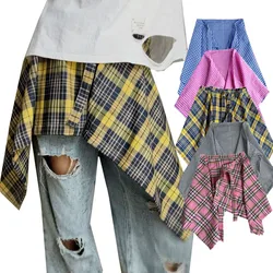 Plaid Hip Hop Irregular Men and Women Fake Shirt Hem Spring Autumn False Shirt Skirt Half-body Denim Skirts Womens Jupe Saia