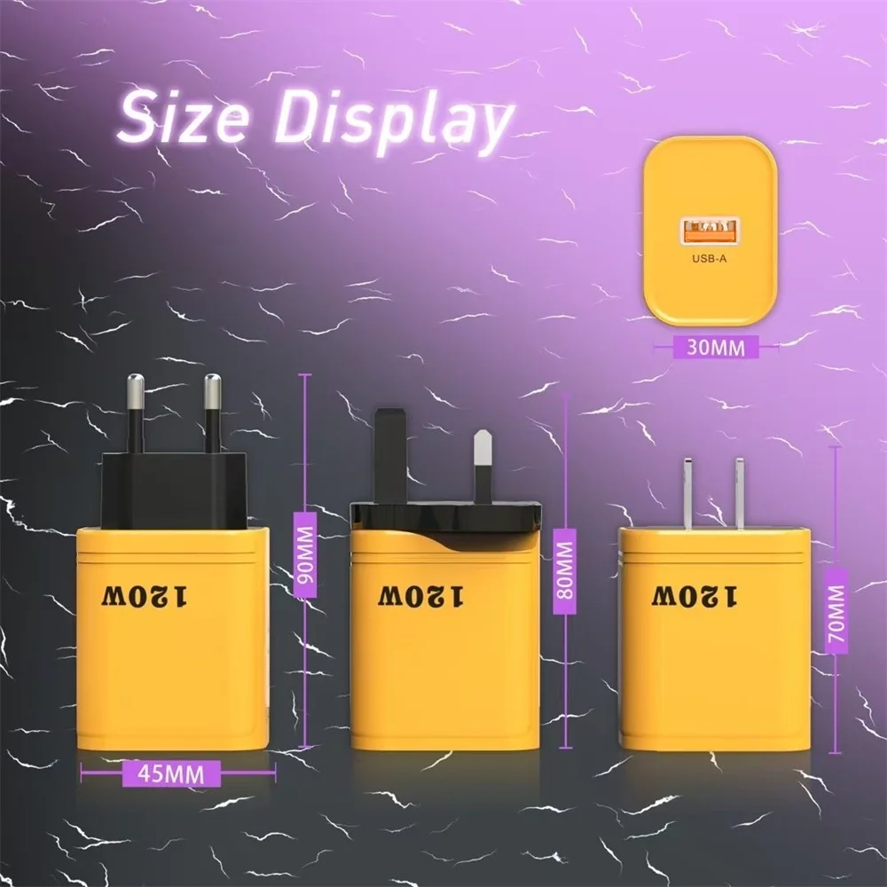 

120W USB Fast Charger Quick Charge 5.0 EU/US Plug Phone Charge Adapter With LED For iPhone15 Huawei Samsung Xiaomi