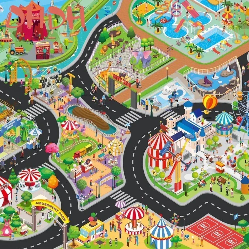 Baby Toys Baby Play Mat Crawling Mat Farm Road Portable Map Baby Educational Rugs Children\'s Toys City Traffic Parking Scene Map