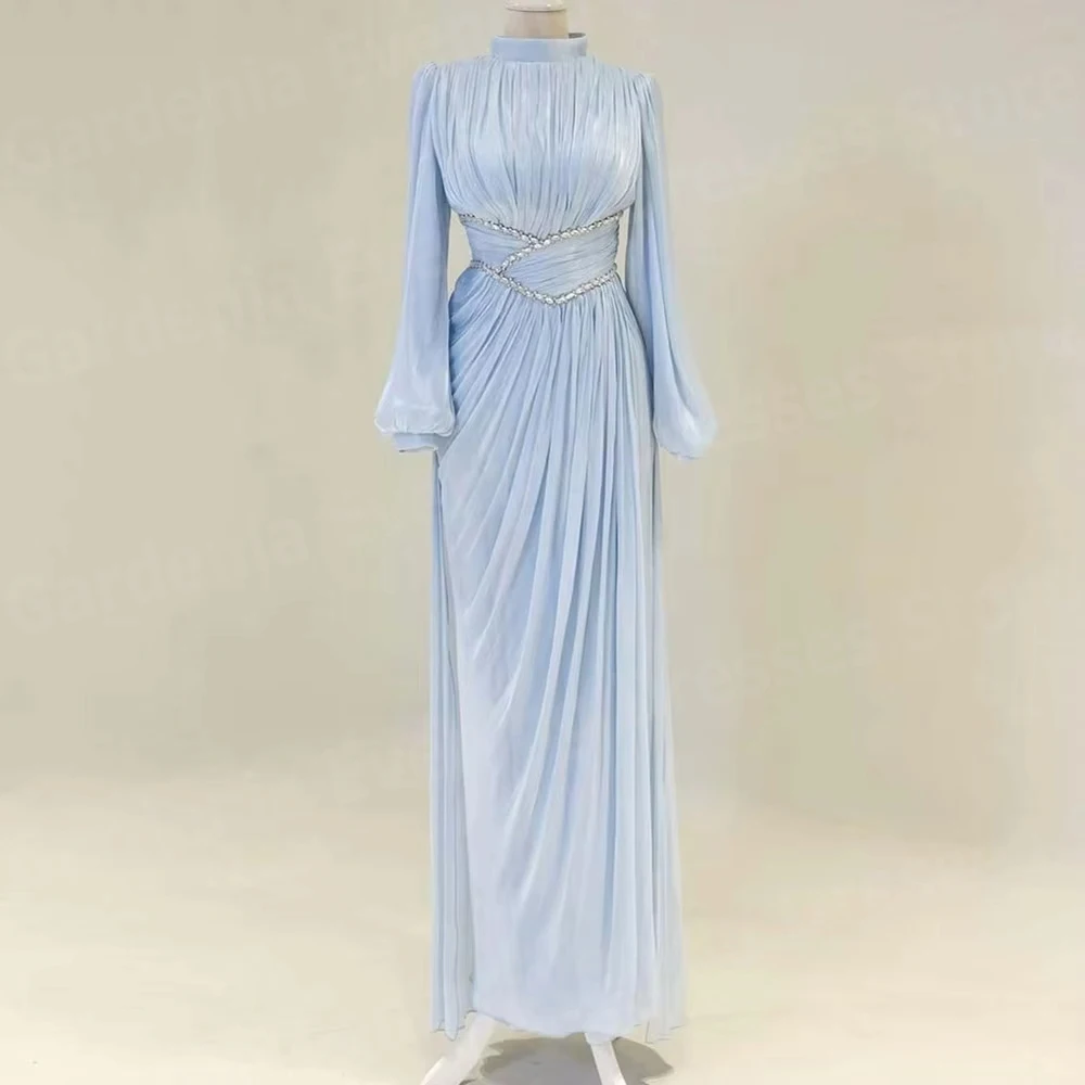 

Романтические женские вечерние платья русалки с высоким воротом и длинными рукавами, платья для выпускного вечера по индивидуальному заказу, плиссированные, расшитые бисером, Vestidos De Fiesta Elegantes