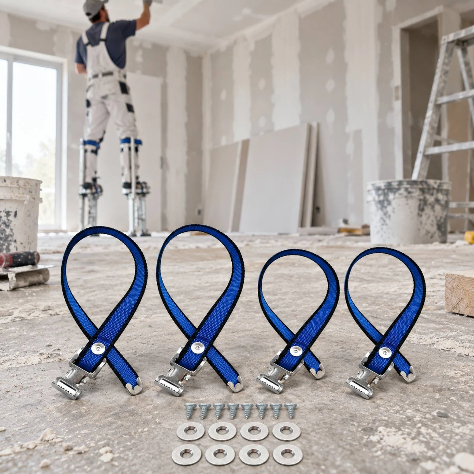 4 Pieces Replacement Strap Kit with Hardware Secure Fit Drywall Stilts Replacement Strap Kit Drywall Stilt Straps Long-Lasting