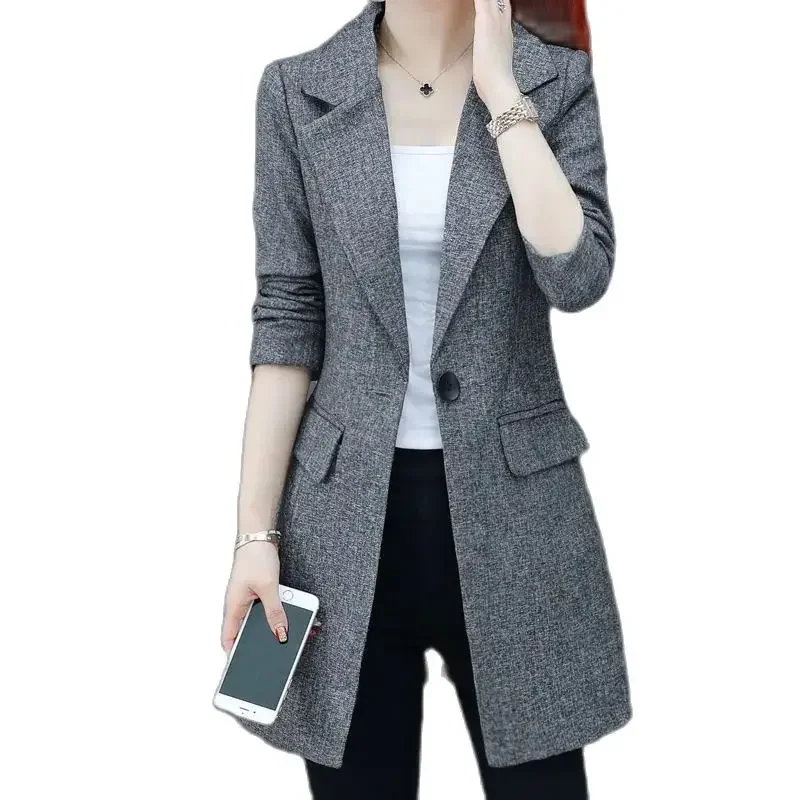 Pop Spring And Autumn Women's Clothing 2025 New Mid-Long Tops All-Match Blazer Tooling Long-Sleeved Suit Jackets Windbreaker Coa