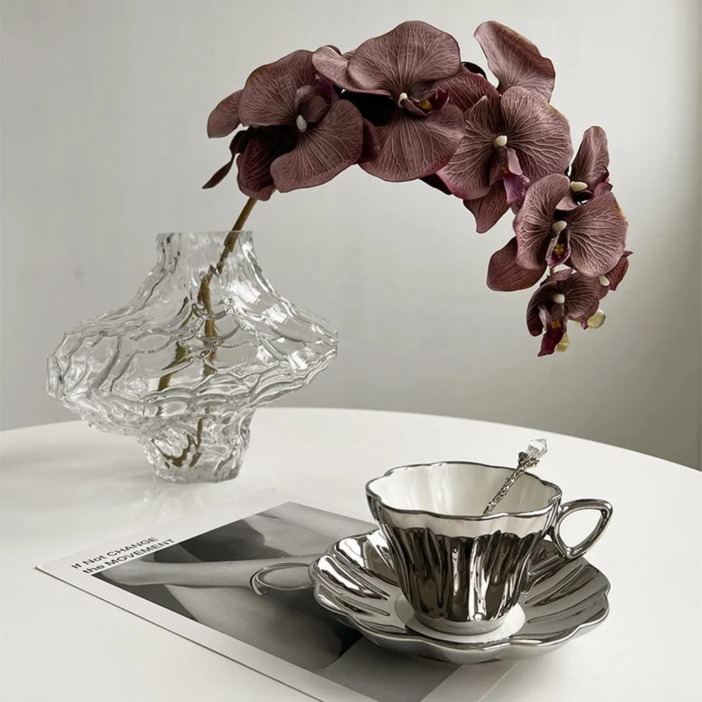 LIVETAI Irregular Valley Glass Vase Transparent Hydroponic Flower Arrangement Centerpiece for Living Room Home Table Decor