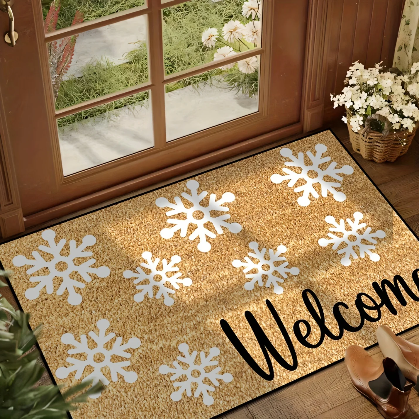 VIKAMA Christmas Rug Snowflake Welcome Christmas Doormat Bathroom & Kitchen Rug Atmospheric Home Decor