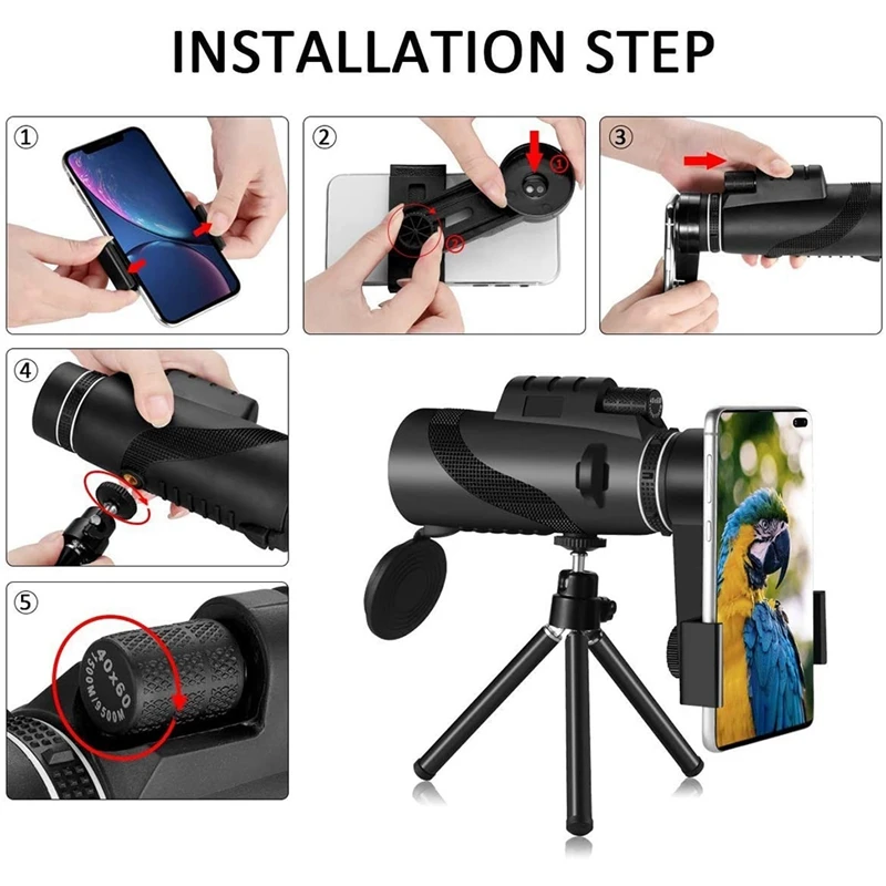 Imagem -03 - Telescópio Monocular com Suporte para Smartphone Alta Intensidade Impermeável ao ar Livre Observação de Pássaros Caça 12x50