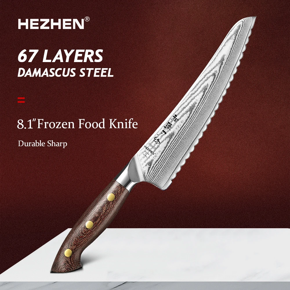 HEZHEN 8.1 Inch Frozen Food Knife 67 Layers Damascus Steel Micarta Handle Sharp And Durable Kitchen Cook Knife