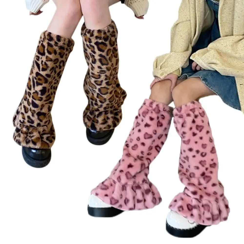 Kawaii Soft Leg Warmers Leopard Print Ruffled Design Stockings Foot Cover Baggy Fit Foot Covers Harajuku Fashion