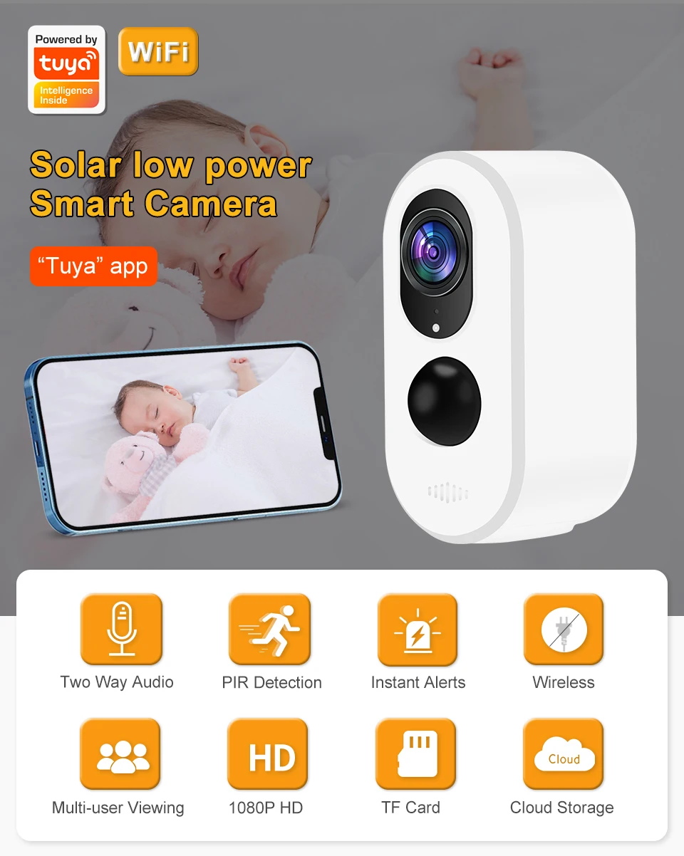 2MP 1080P Tuya APP Low Comsunption Battery Power IP Camera 130Degree Wide Angle Security CCTV Baby Monitor