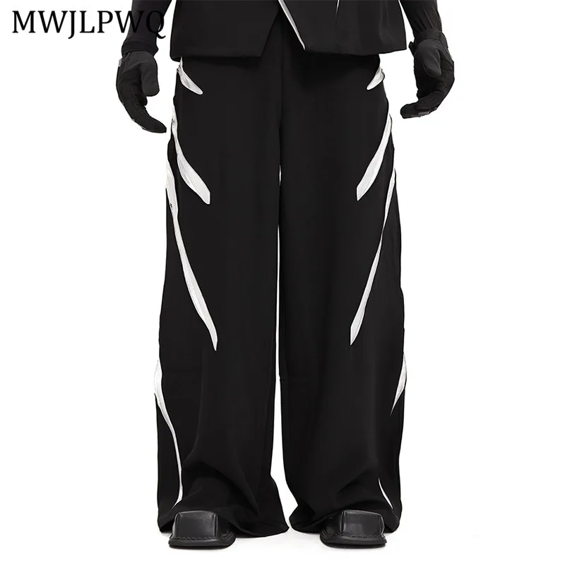 

MWJLPWQ Split Design Wrinkle Structure Suit Pants Male High-end Straight Wide-leg Pants High Street Trend New Trousers 11141