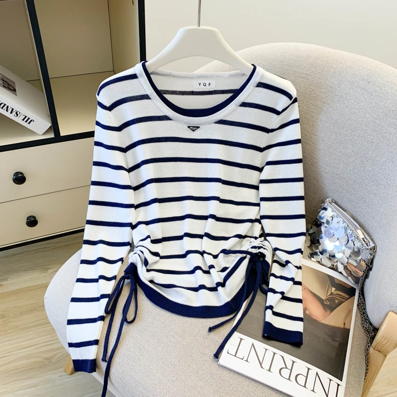

Autumn New Fake Two-Piece Striped Women Pullover Contrast Colors Slim Simple Chic Pullover Fashion Casual Korean Top Female