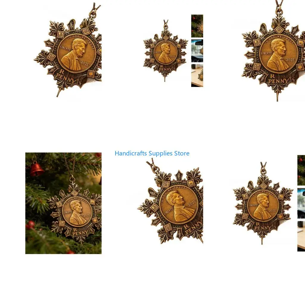 R1WA Historical US Cents Commemorative Decors,Last Pennys Tributes Ornament Finally Cents Memorial Snowflake Ornament Gift