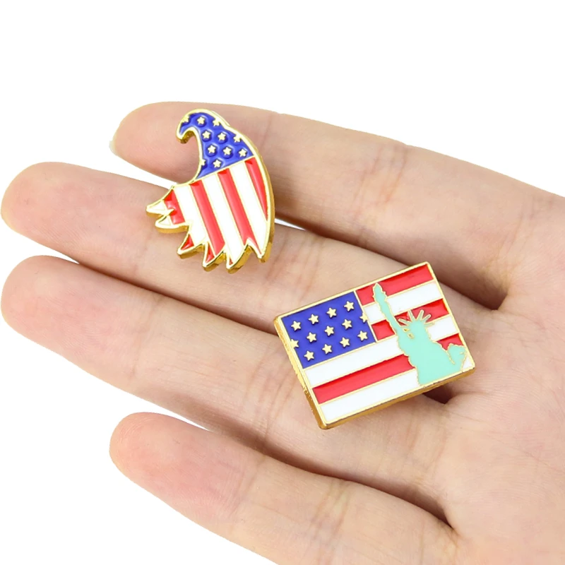 National American Flag Brooch Stars and Stripes Pin Bald Eagle Head Budge Statue of Liberty LaBel Pins Lapel Coat Accessories