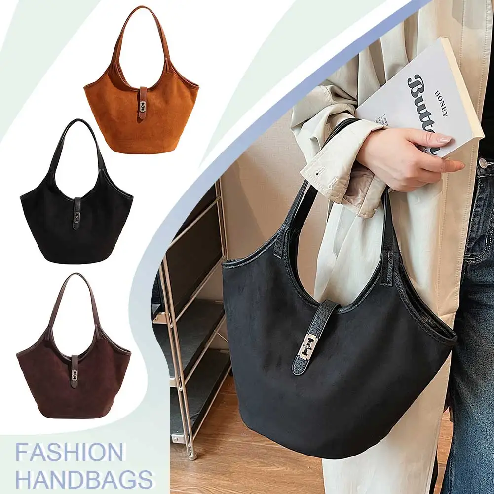 

Retro Suede Satchel Purse Fashion Top Handle Bag Designer Bucket Bag for Women Work Shopping Travel