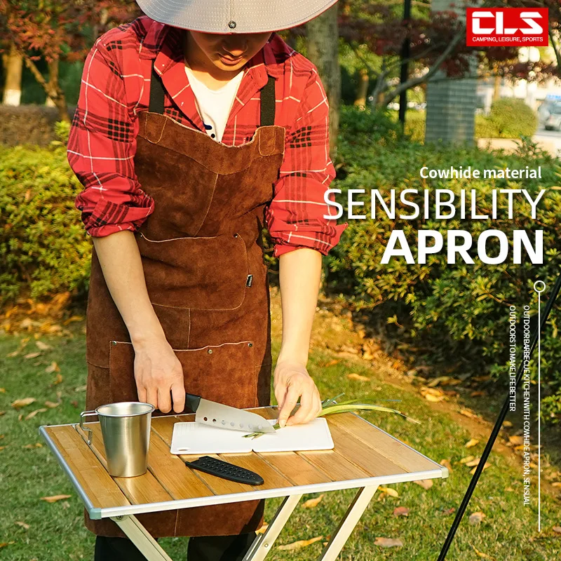 

CLS Cowhide Apron Outdoor Camping BBQ Barbecue Men Women Home Kitchen Ware-resistant Coffee Shop Hair Work Clothes Apron