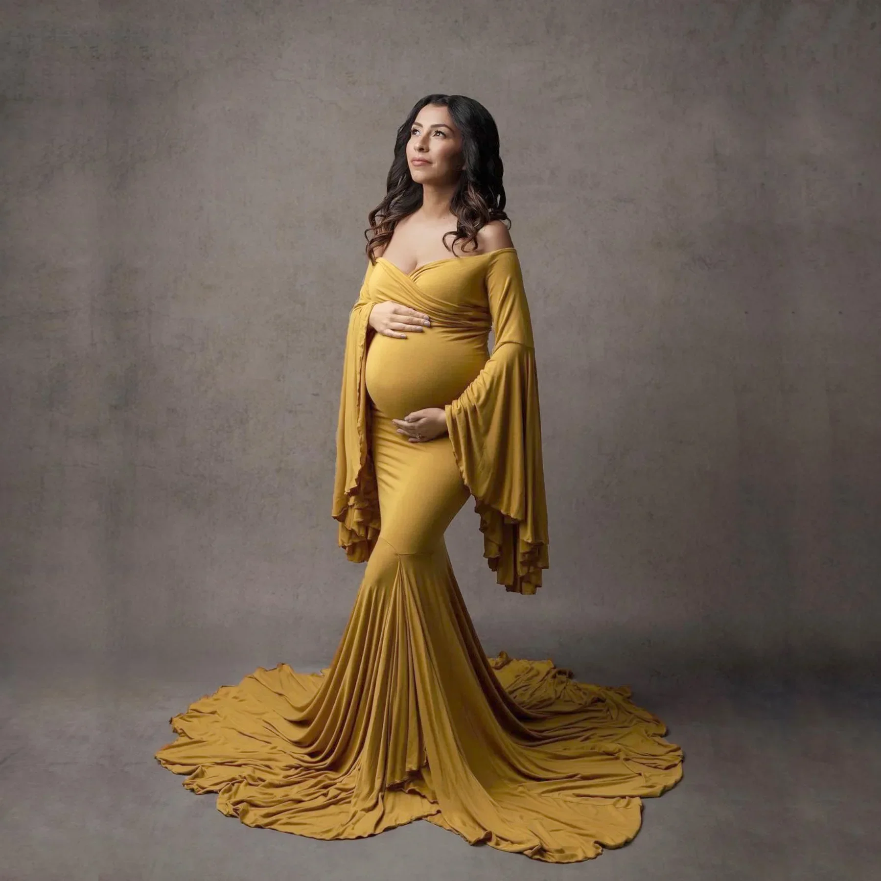 Maternity Dresses Photography Ruffle Cute Pregnancy Shoot Maxi Gown For Baby Shower Party Evening Pregnant Women Photo Prop