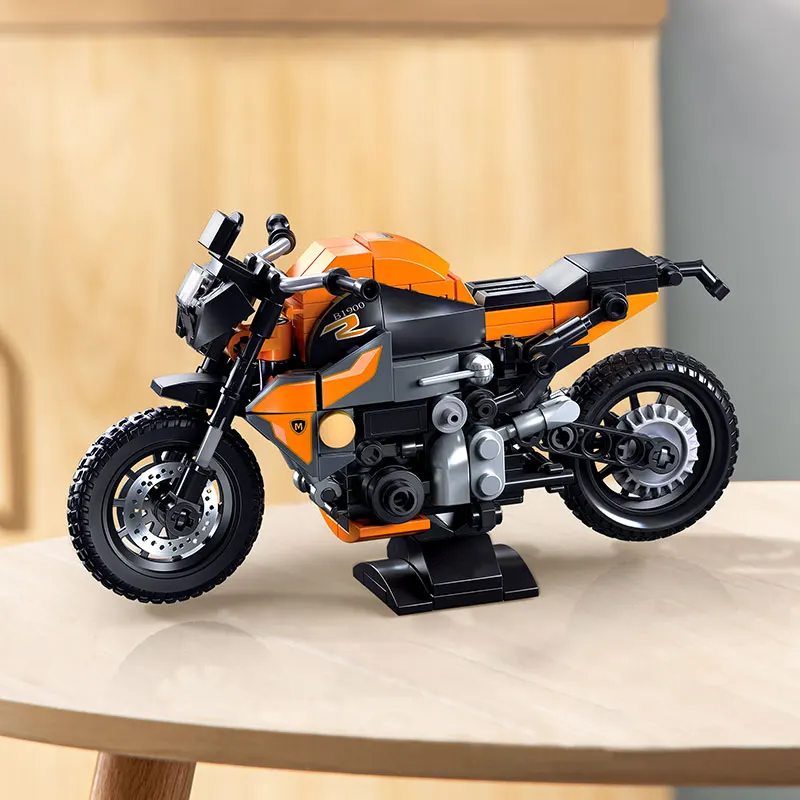 196pcs orange motorcycle building blocks, small particle building, building blocks DIY, puzzle building blocks, suitable for Chr