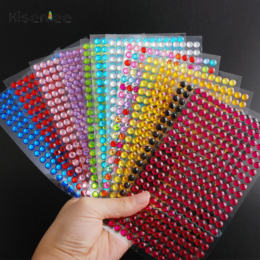 12 Colors 6mm 260 Pieces/Set Mobile/PC Art Deco Rhinestone Stickers Transparent Crystal Stone Nail Art Self Adhesive Paper