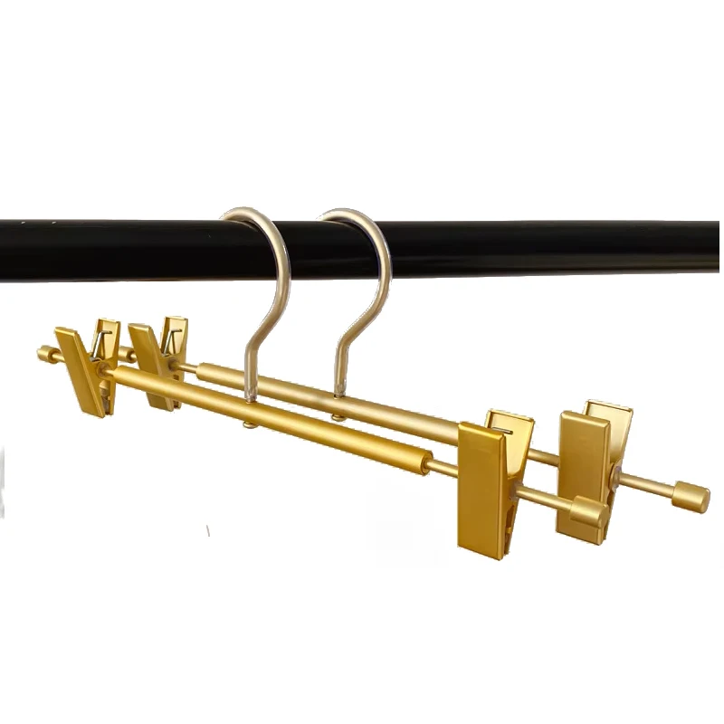 

2PCS Clothes Hanger Gold/black/rose Gold Trouser Hanger Movable Clip Multifunction Portable Anti Slip Hanger For Towels Clothes