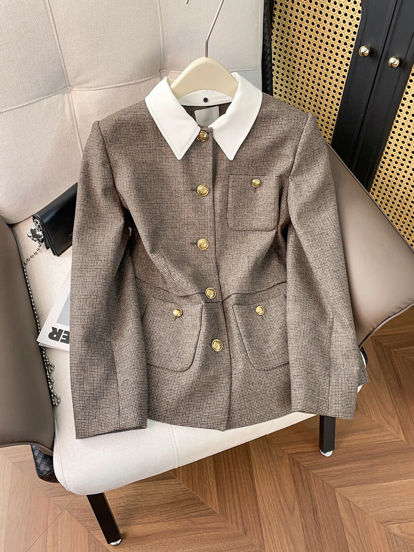 

Faionable Loose Color Blo Collarl Women's Suit Jaet Casual Sle Autumn Winter New Arrival Vintage Theme Straight Cut
