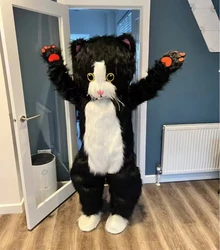 Cute Black Cat Cartoon Doll Costume Husky Dog Man Walking Performance Adult Cosplay Clothing Cat Animal Mascot Costume