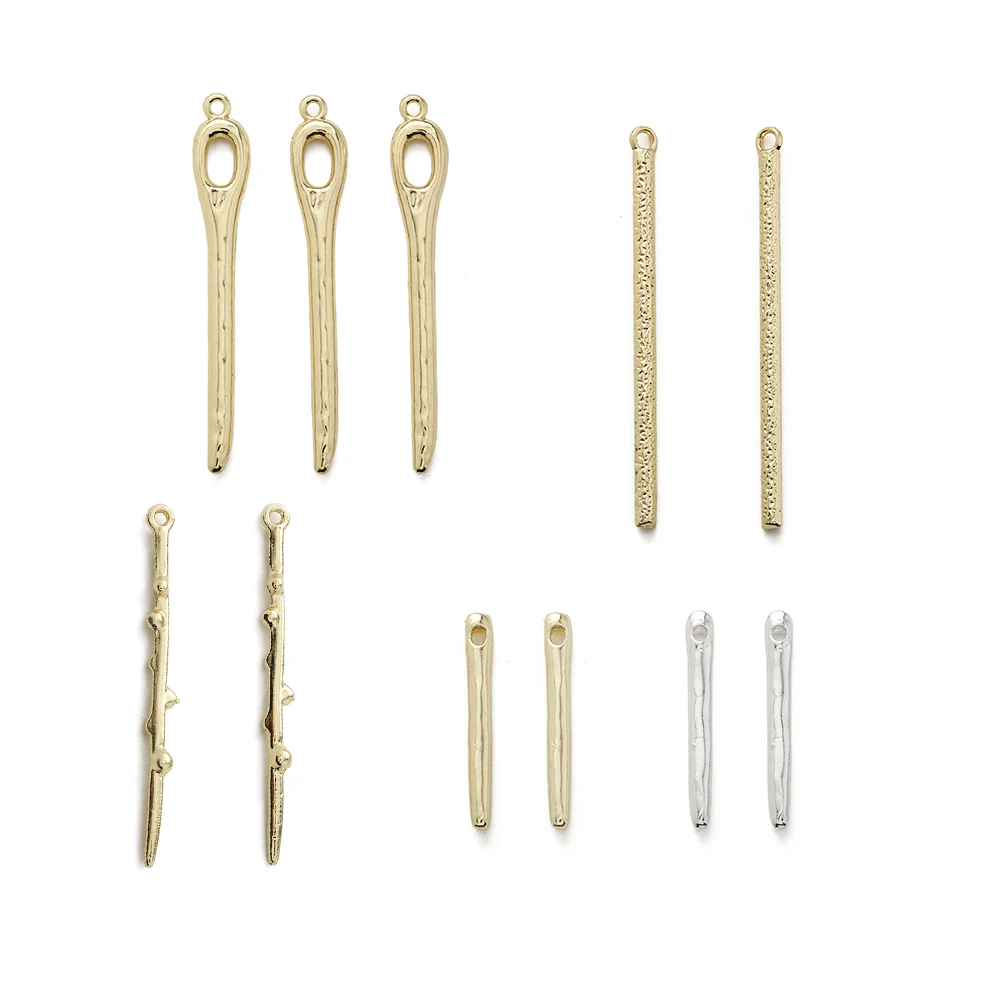 

10Pcs Zinc Alloy Gold Color Tree Branch Textured Pin Bar Charms For DIY Bracelet Necklace Earrings Jewelry Making Accessories