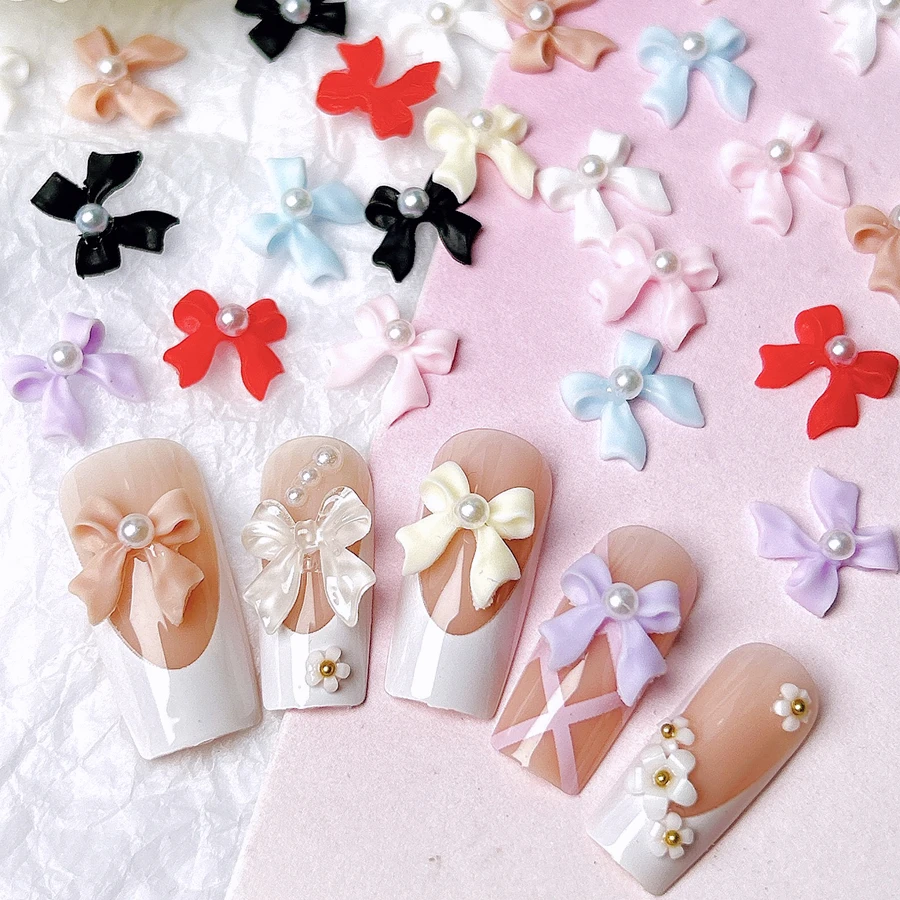 

30PCS 3D Acrylic Ribbon bow Tie Nail Art Charms Pearl Bowknot Accessories Parts For Manicure Nails Decoration Supplies Material
