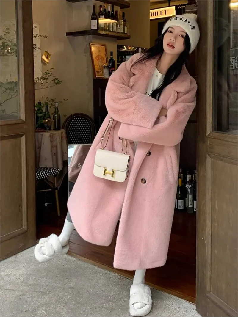 Thickened Long Suit Collar Faux Mink Coat Female 2023 Autumn Winter Fur Integrated Fur Environmental Protection Fur Women's Coat