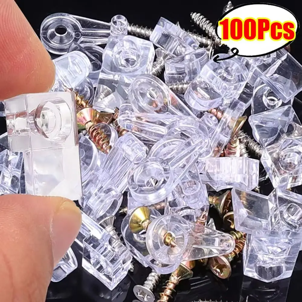 

100Pcs Durable with Screws Glass Fixing Clip Kit Plastic Clear Glass Retainer Clip Mirror Holder Clip for Fixing Glass