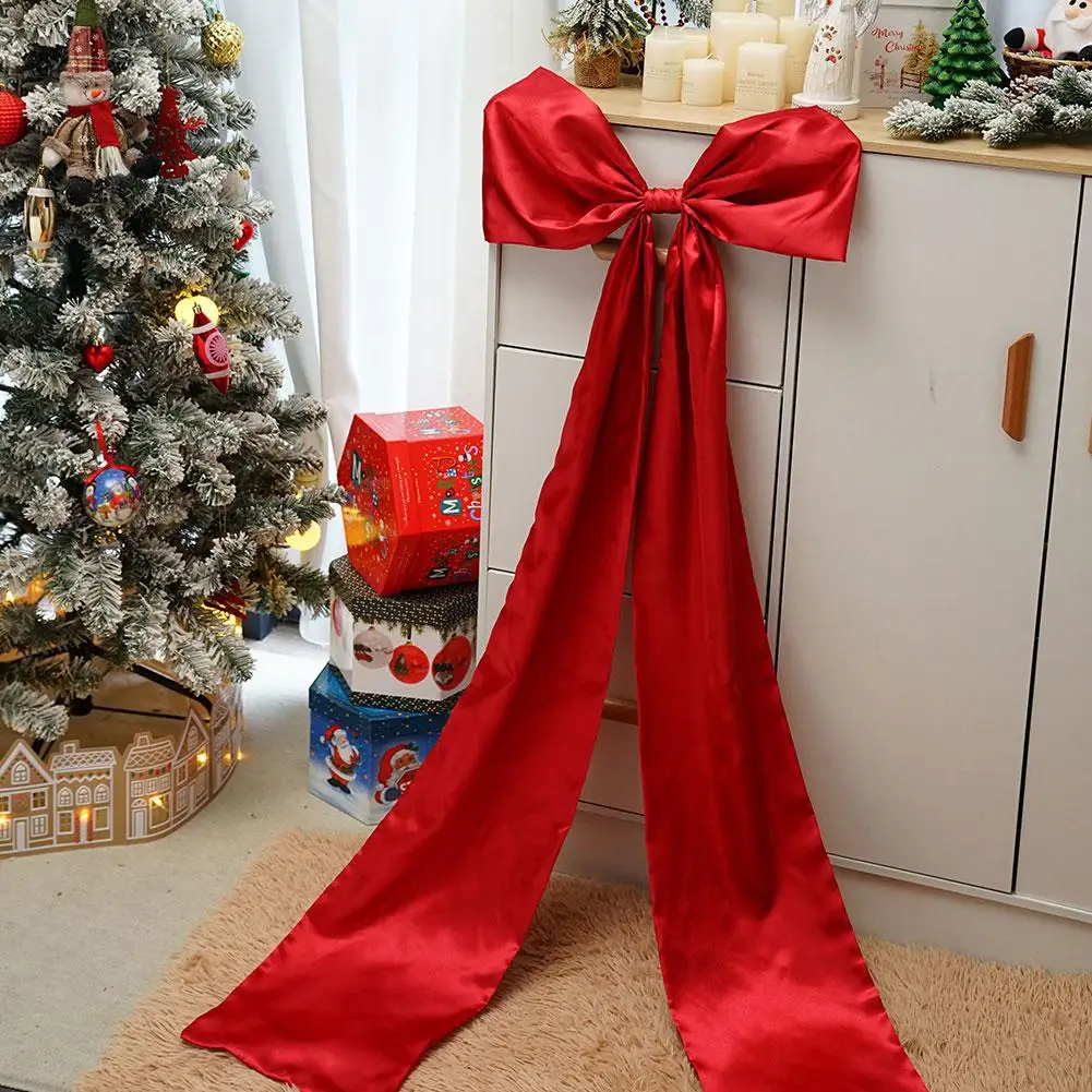 Christmas Tree Topper Big Bow Red Christmas Bows Long Streamers Ribbon Extra Large Satin Bow Front Door Pendant Decor Party Prop