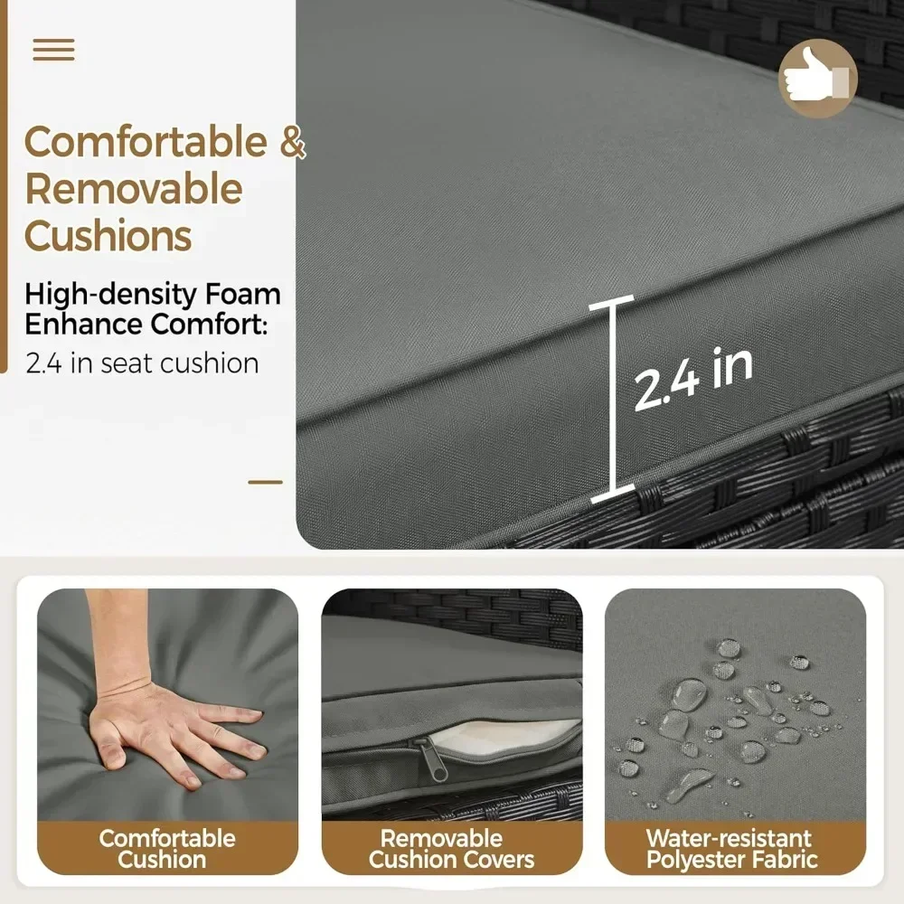 

3 Pieces Patio Porch Furniture Set, Outdoor PE Rattan Wicker Conversation Set with Soft Cushions, Glass Coffee Table & 2 Chairs