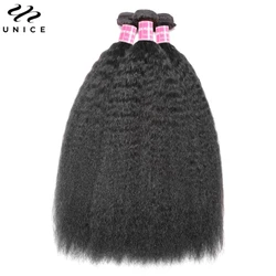 UNICE-Cabello humano brasileño rizado y liso, extensiones de cabello Remy con cierre 4x4, Color Natural, 3 mechones