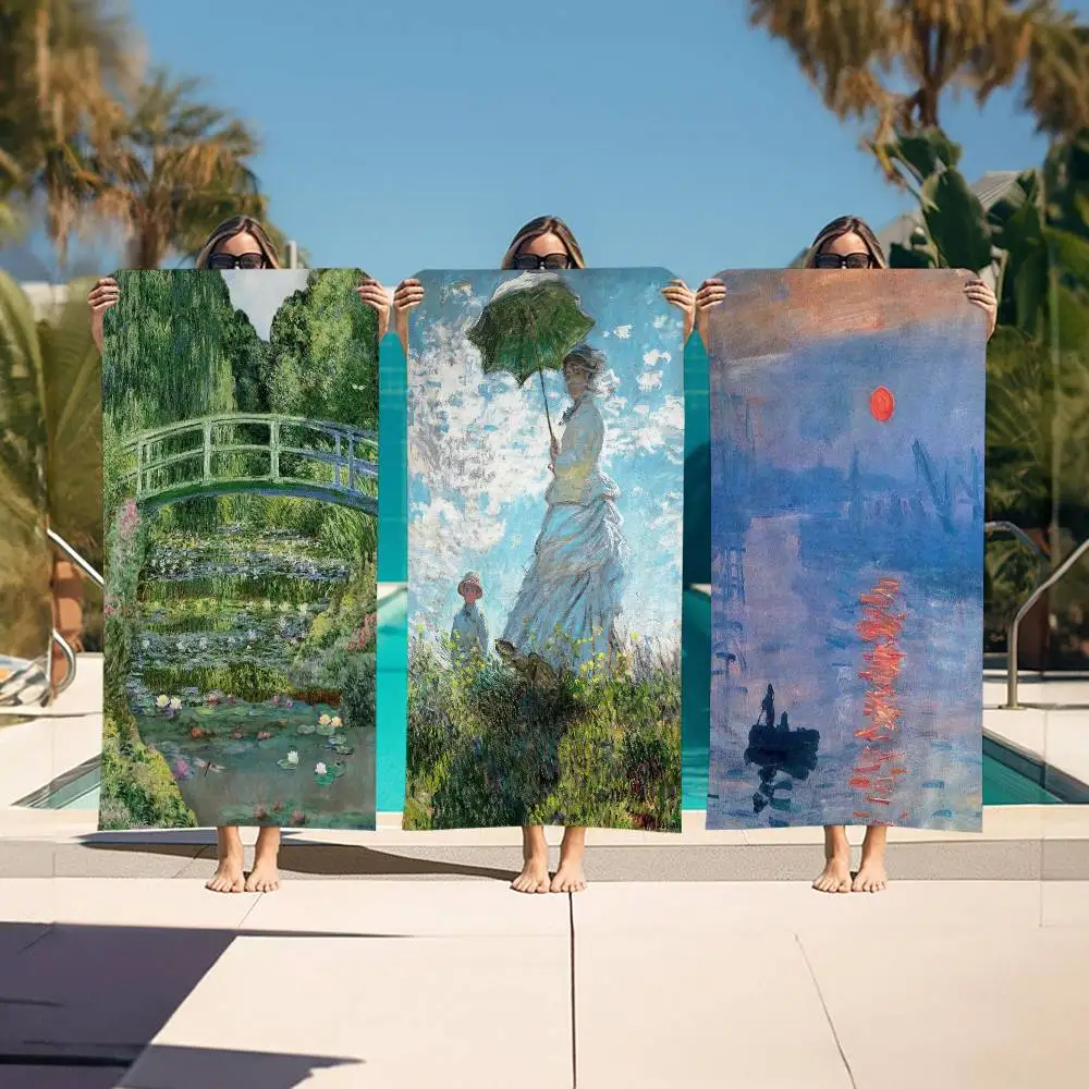 Monet Abstract Landscape Art Microfiber Printed Beach Towel Mountain Climbing Yoga Beach Swimming Running Absorbent Soft Towel