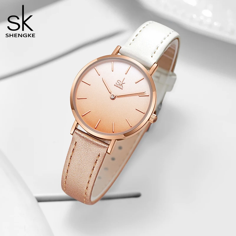 SHENGKE Simple Design Japan Quartz Movement Clock Waterproof Ladies Elegant Wristwatch Leather Band Classic Watches for Women