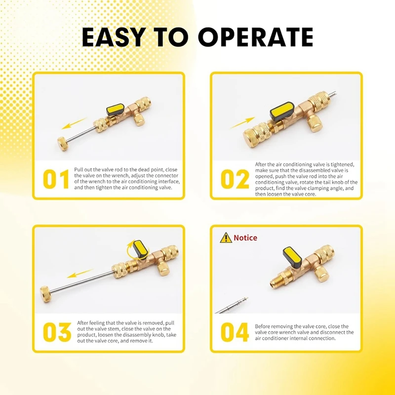 Valve Core Remover Tool With Dual Size SAE 1/4 & 5/16 Port, 10PCS Valve Cores With Seal And 3PCS Brass Nuts