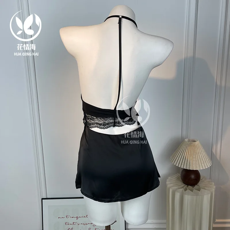 Lace Slip Dress Women Solid Color Spaghetti Strap Nightgown Push Up Boudoir Lingerie Sleepwear Chemise