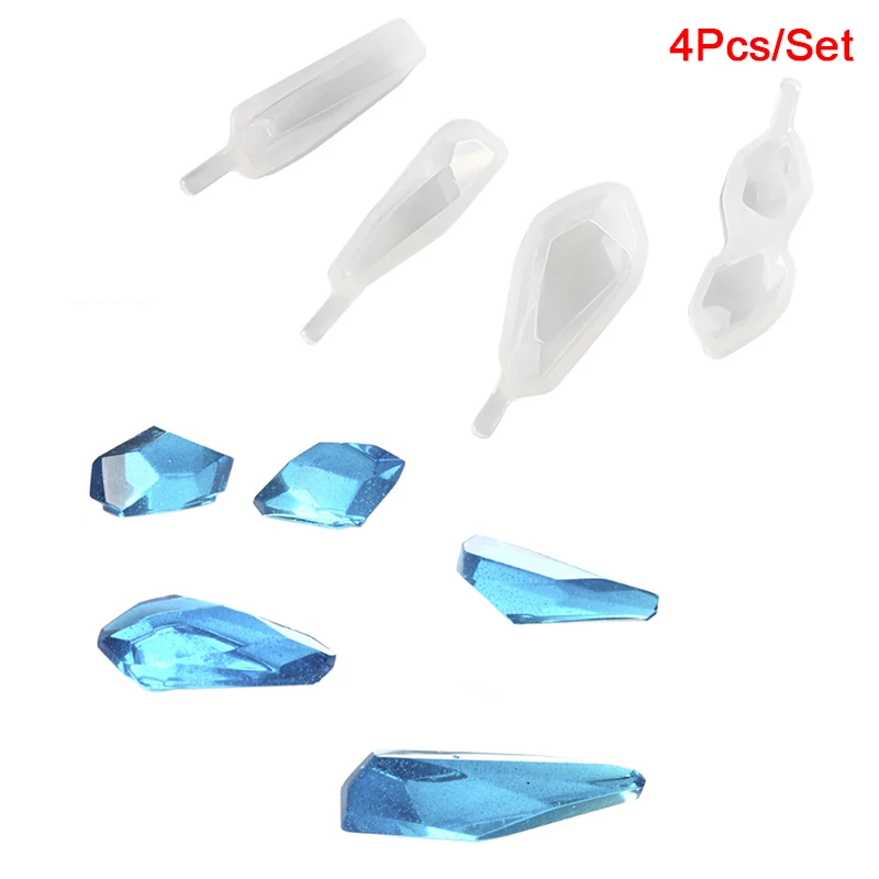 4pcs Pendant Liquid Silicone Mold Resin Jewelry Pendant Mould For DIY Handmade Decoration Tools  Crystal Design