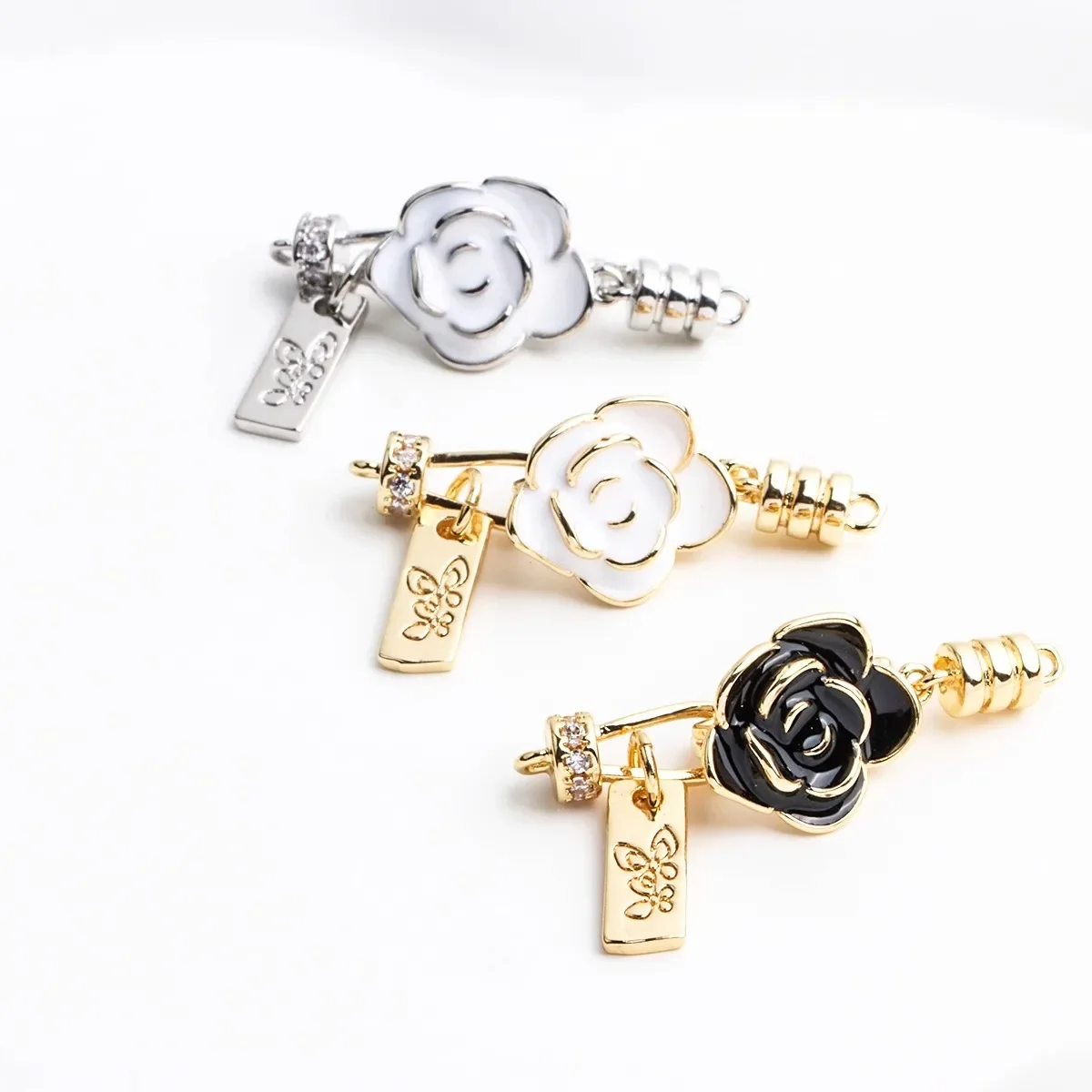 18K Gold-plated Dripping Camellia Button Head, Necklace Bracelet Connection Buckle Clip Buckle DIY Jewelry Accessories