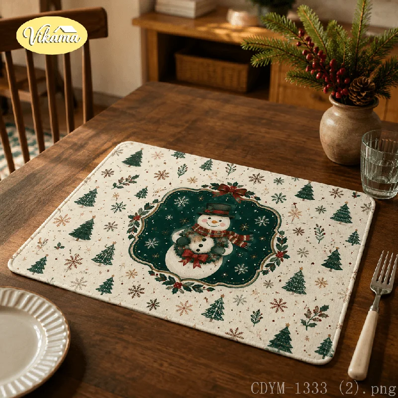 VIKAMA Christmas Placemat Polar Bear Wreath Winter Print, Waterproof Oil-Proof Heat-Resistant Non-Slip Holiday Table Mat