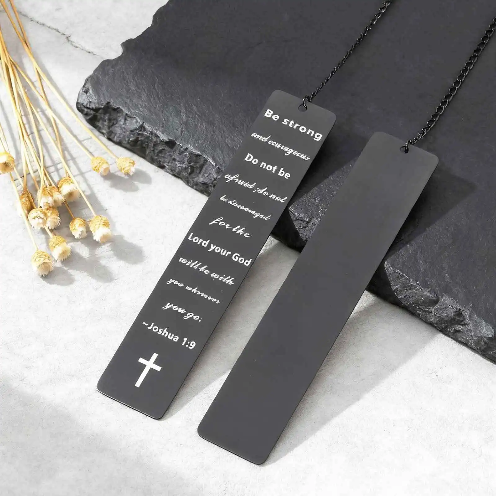 Inspirational Scripture Bookmark for Men Women,Black Stainless Steel Long Strip Bookmark,Gift for Reader