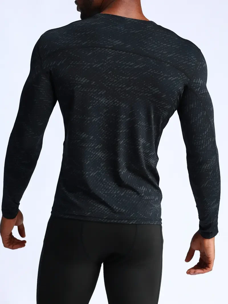 Capa base ajustada con cuello redondo para hombre, camiseta de compresión para entrenamiento de trote y baloncesto