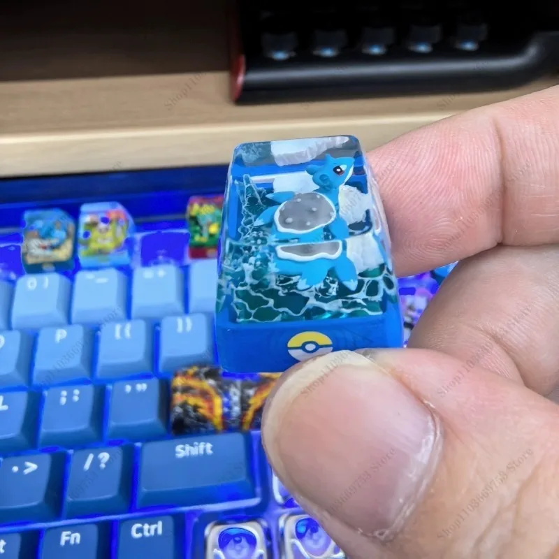 

Pokemon Custom Handwork Keycaps Resin Translucent Keys Anime Figure Lapras Exquisite 3D Keycap for Cross Axis Keyboard Gifts
