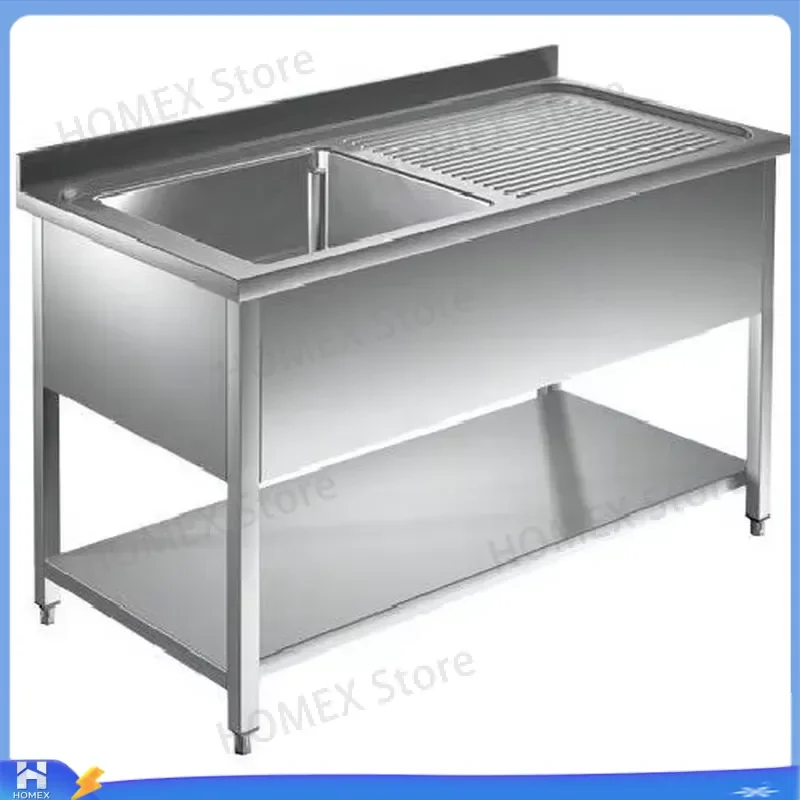 Stainless Steel Kitchen Sink with Right Side Drainboard Practical Single Bowl Washing Basin for Home Restaurant Durable Rust