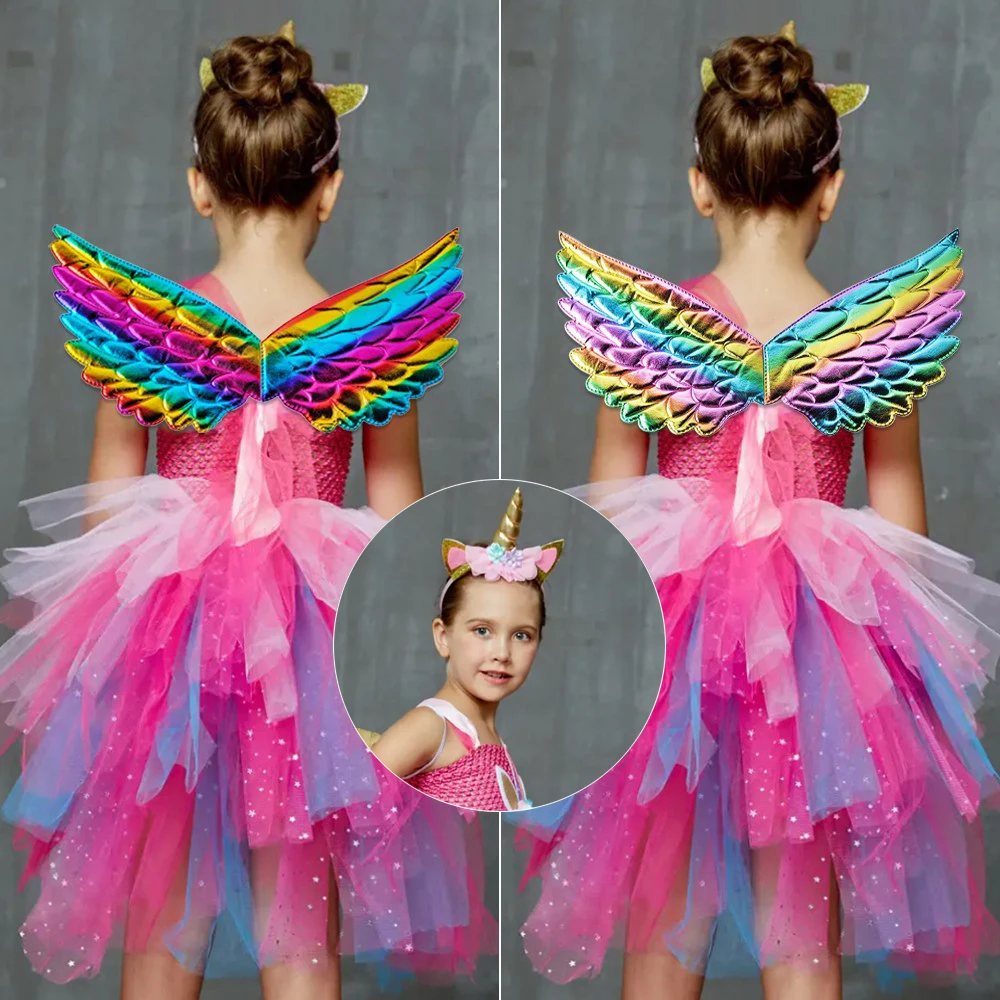 Unicorn Girls Ears Headband Rainbow Wings Hairband Kids Unicorn Cosplay Dress Up Costume Props Unicorn Birthday Party Decoration