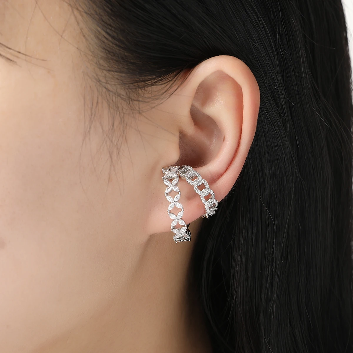 

Trendy Fashion Women's Ear Clip Zircon Geometic Design Faddish Non-Piercing Earring Ear-jacket Jewelry Accessory