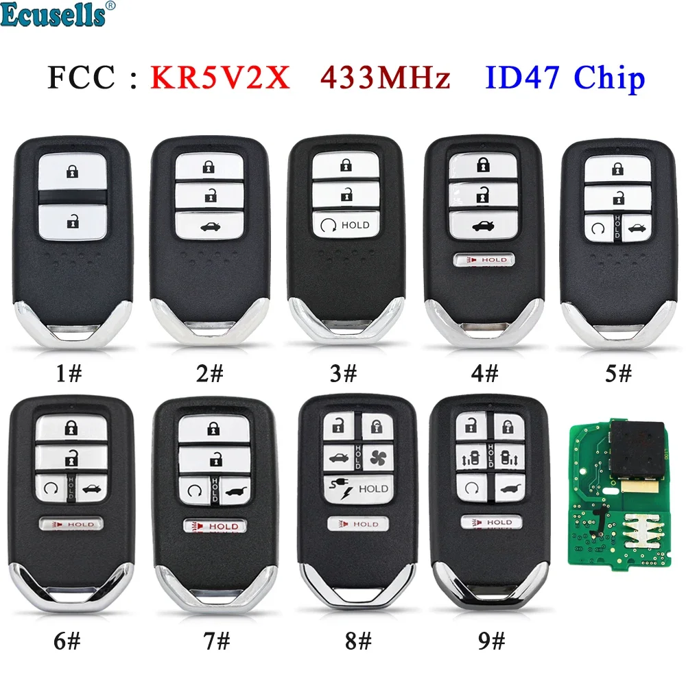 2/3/4/5/6/7 Buttons Smart Remote Car Key 433MHz ID47 Chip for Honda Pilot CRV Civic City Jazz Grace Odyssey Fit Fob: KR5V2X