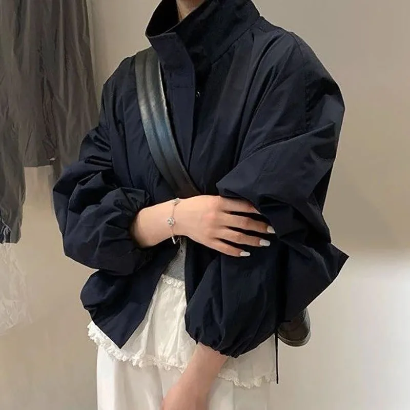 2026 New Red Stand Up Collar Casual Women Autumn Coat Loose Casual Short Causal All-match Top Female Windbreaker