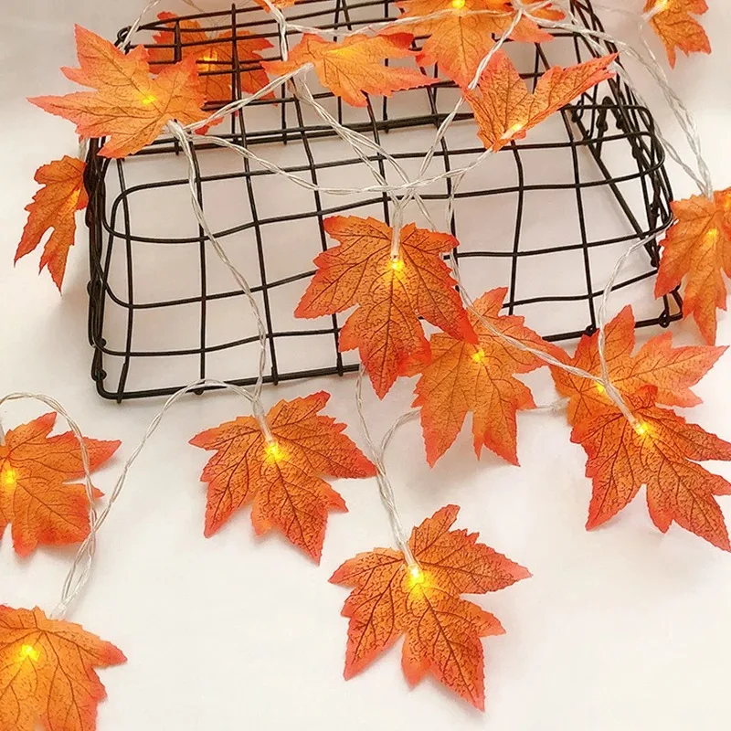 

6M Battery Artificial Maple Leaf Leaves LED Light String Thanksgiving Christmas Holiday Courtyard Decoration Atmosphere Lamp