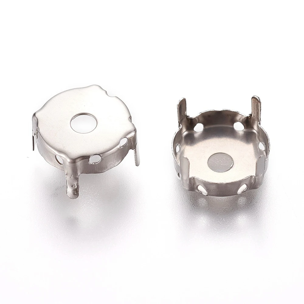 PandaHall Stainless Steel Prong Settings, Non-Tarnish 201 Sew On Claws for Rhinestone, Flat Round Jewelry Making Supplies
